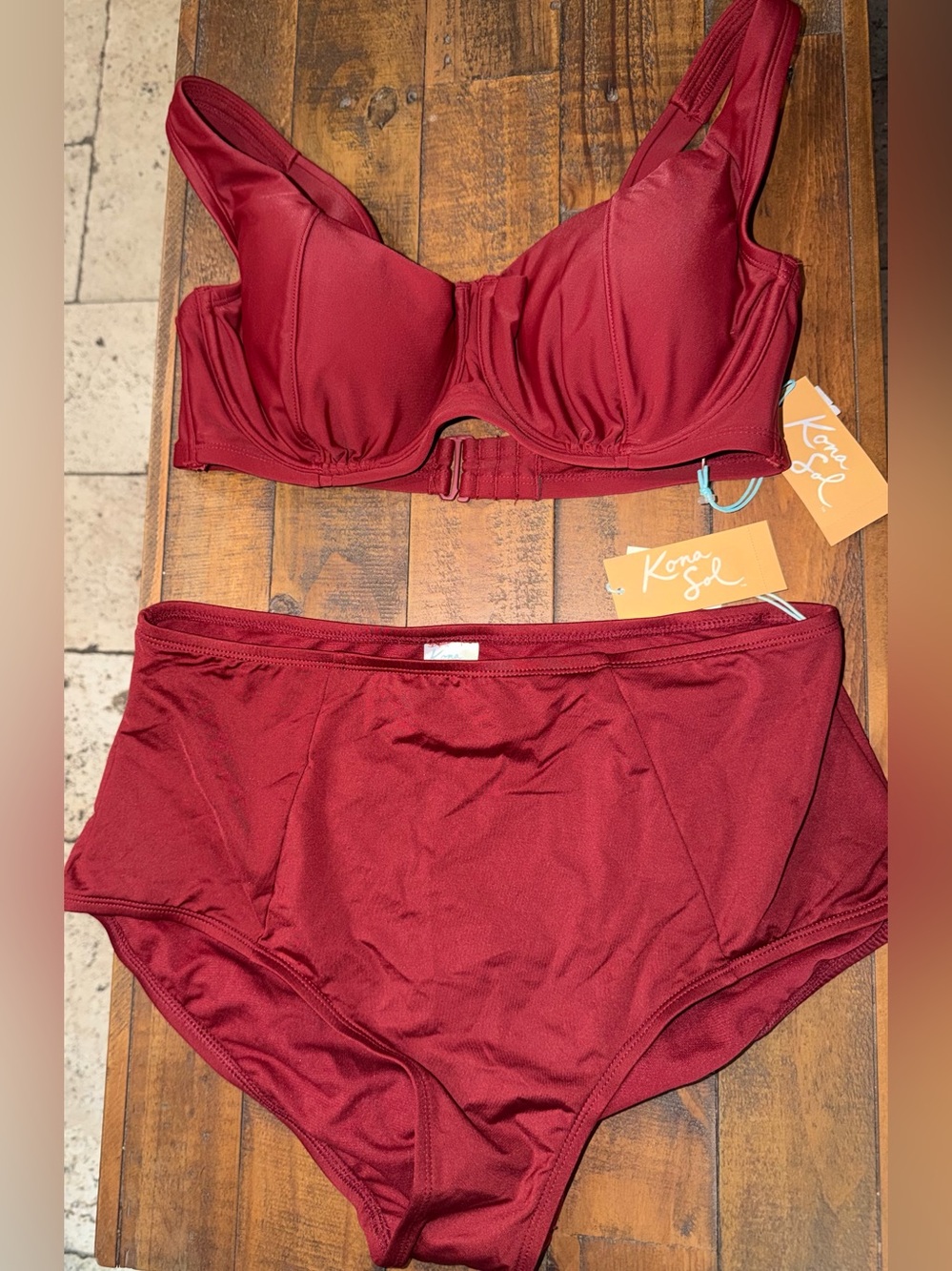 Kona Sol Burgundy Underwire High-Waist Bikini Set